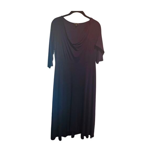 Eileen Fisher Navy Drape Neck Knit Midi Dress XS Fit Flare Stretchy Workwear - Picture 4 of 6